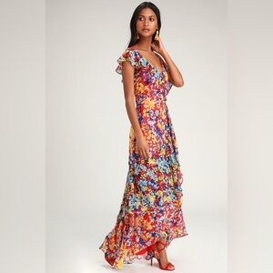 Lulus | Floral Multicolor Maxi Dress size large